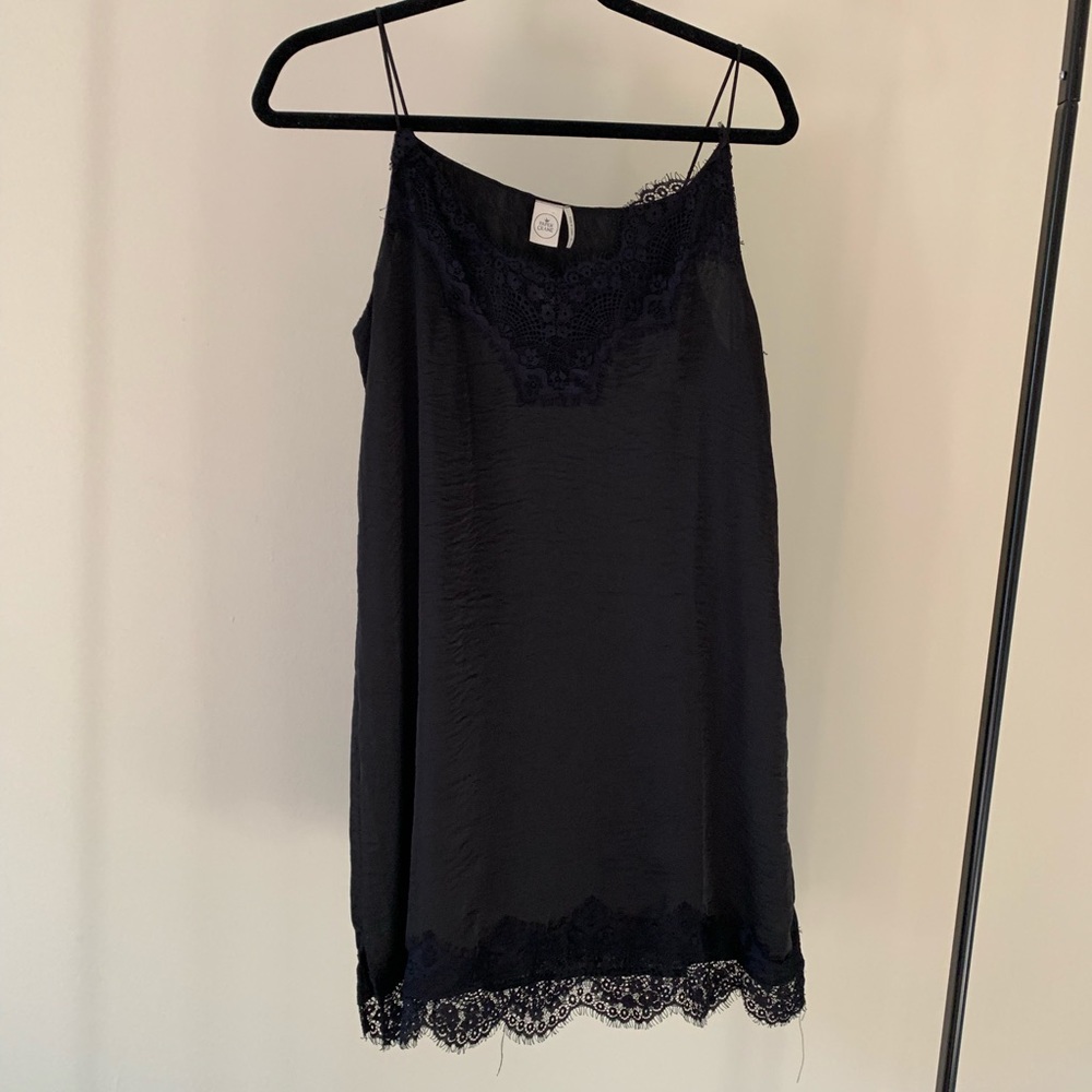Paper Crane Black Lace Trim Satin Slip Dress